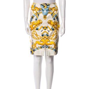Dior Yellow and Blue Knee-Length Pencil Skirt